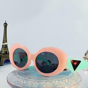 New Orange/Prink Oval w/ Teal Green Temples Sunglasses - Unisex - Glamorous